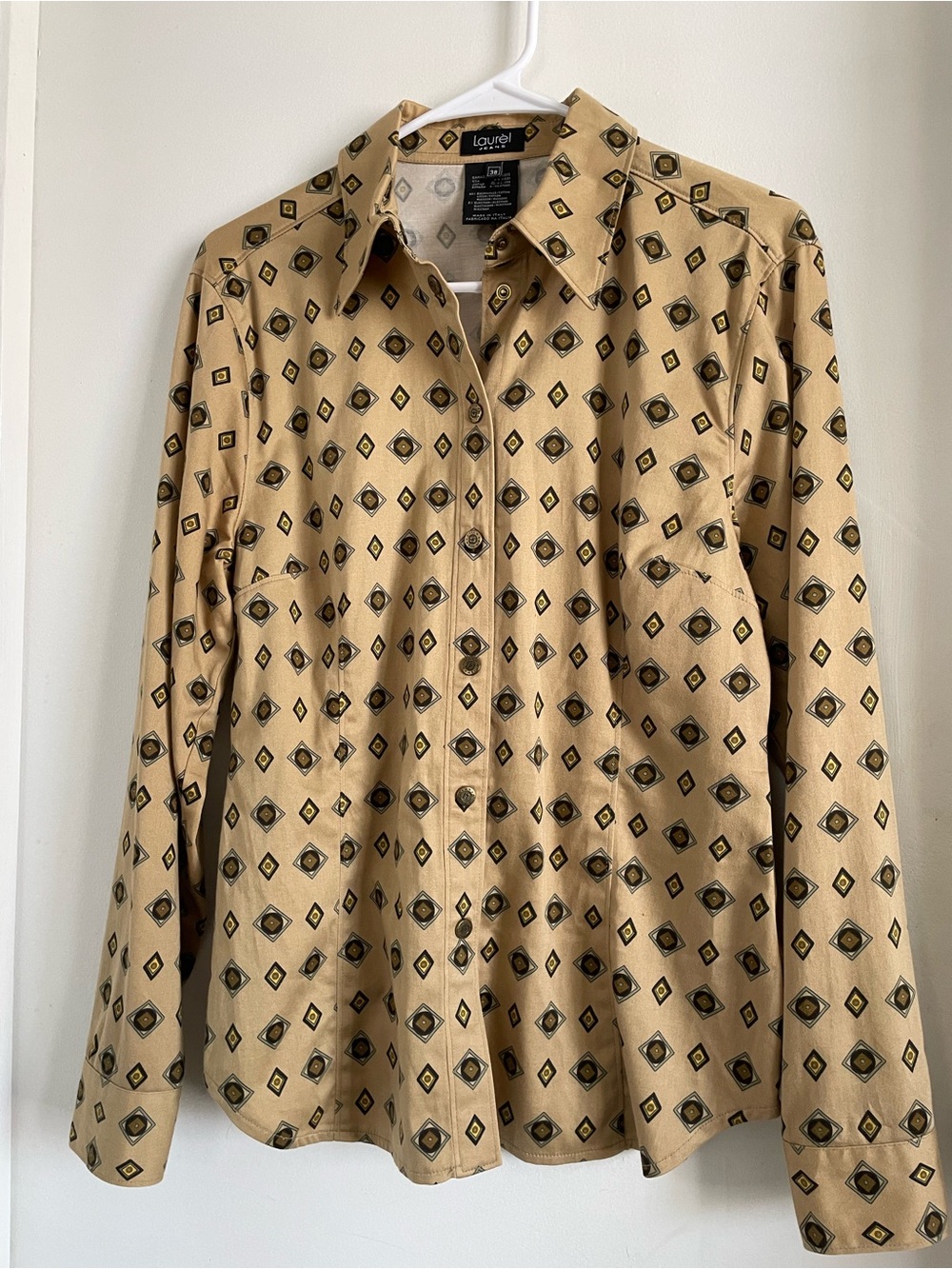 NEW w/O TAGS Beige Printed Long-Sleeve Women's Blouse made in Italy